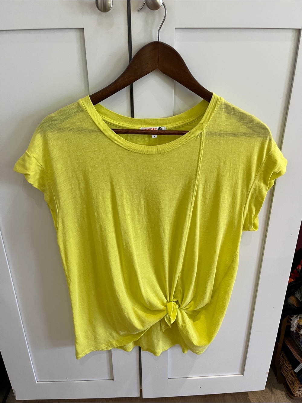 Sundry Neon Yellow Short Sleeve Crew Tee with side tie